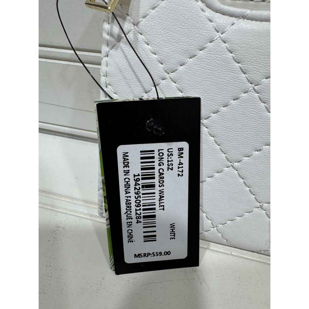 Studio Badgley Mischka White Quilted Long Cards Wallet NWT Vegan Leather - Picture 2 of 7